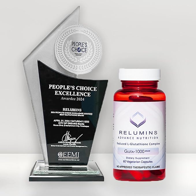 Relumins Advance Nutrition Gluta 1000 - Reduced L-Glutathione, Alpha Lipoic Acid & Rose HIPS - Antioxidant Support for Skin & Overall Wellness - 60 Veg Capsules x 3 Bottles (90-Day Supply)