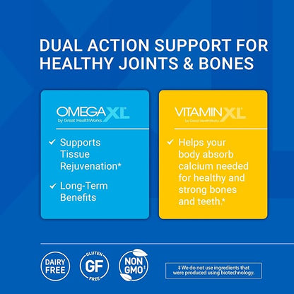 OmegaXL Joint Support Supplement - 60 Softgels & VitaminXL D3 High Potency Daily Vitamin D 5000 IU 125mcg Immune Support Supplement (30 Softgels) - 2 Pack