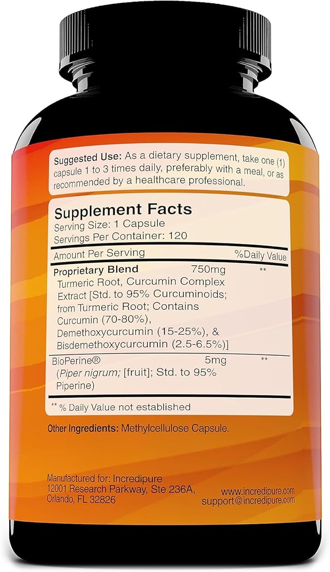 Turmeric Curcumin Supplement w/ BioPerine - 755mg Per Capsule, 120 Veggie Caps by Curcumin Incredipure