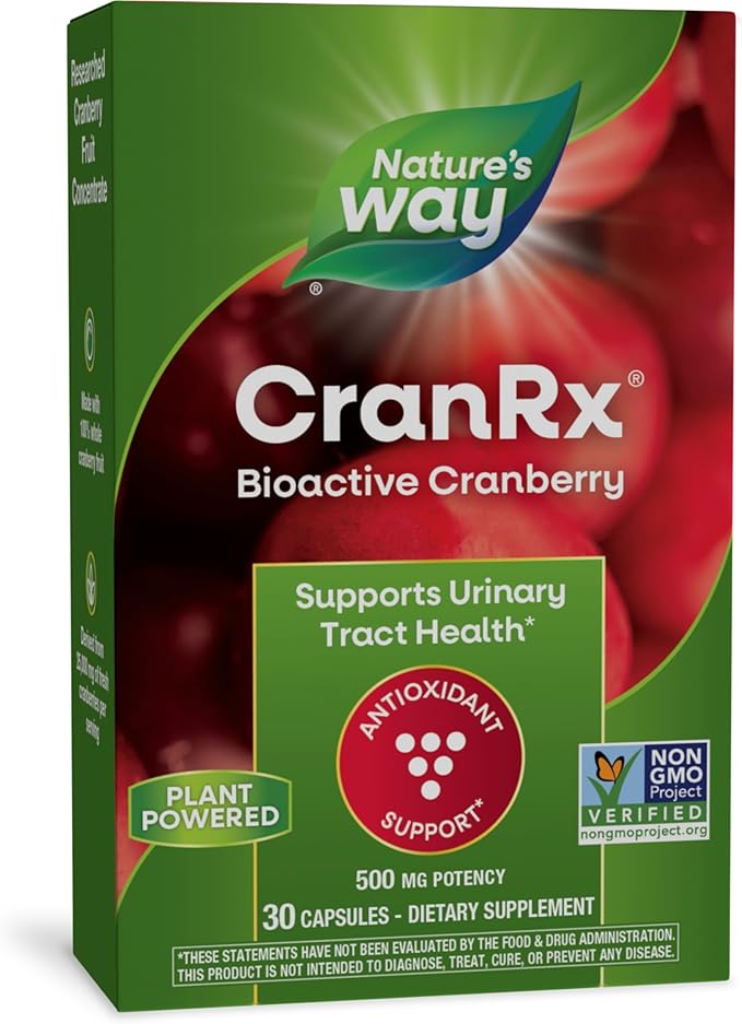 Nature's Way CranRx® BioActive Cranberry, Supports Urinary Tract Health*, Antioxidant Support*, 500 mg potency, Vegan, Non-GMO Project Verified, 30 Capsules
