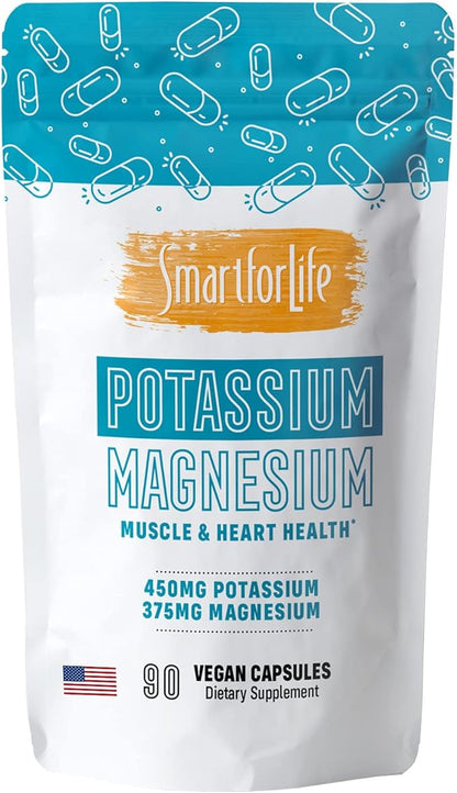SMART FOR LIFE Potassium Magnesium Supplement – High Absorption Mineral Complex – 90 Vegan Capsules – Muscle Support & Electrolyte Balance