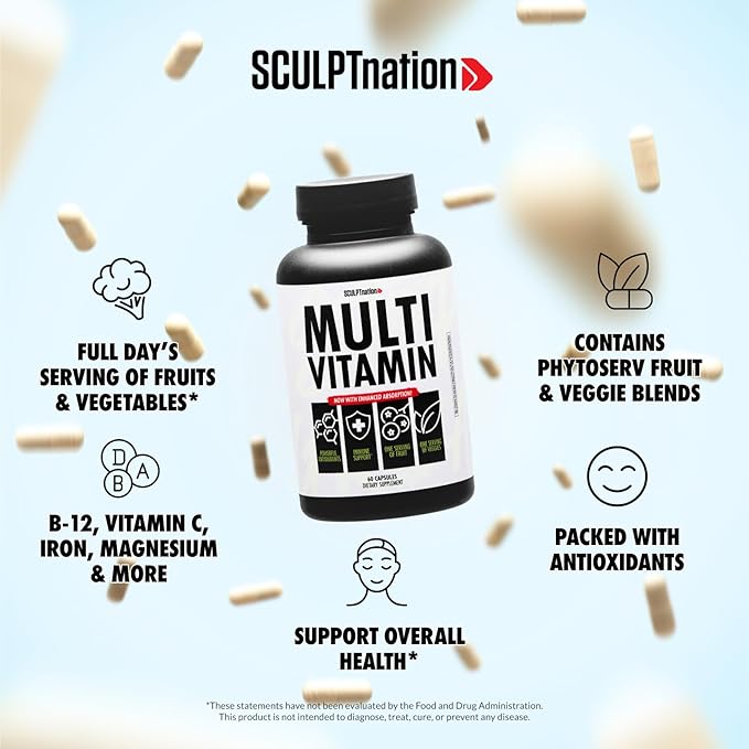 Sculpt Nation by V Shred Multivitamin - Daily Multivitamin for Women and Men with Zinc, Vitamin C, and Copper, Nutritional Support with One Serving of Fruit and Veggies - 60 Capsules