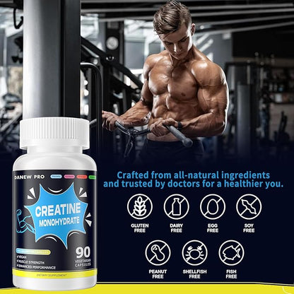 Creatine Monohydrate 2500mg Per Serving, 90 Capsules - Gluten Free, Non-GMO