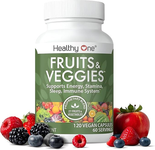 Fruits & Veggies - 27 Balanced Whole Foods of Nature - Vitamins - Minerals - Antioxidants - Detox - Vegetables - Kale - Broccoli - Spinach - Beets - Raspberries - Multivitamin - 120 Count