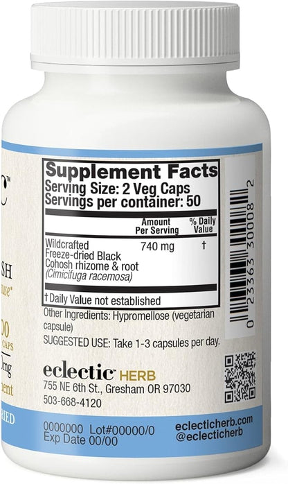 ECLECTIC INSTITUTE Raw Fresh Freeze-Dried Non-GMO Black Cohosh | 100 CT (370 mg)