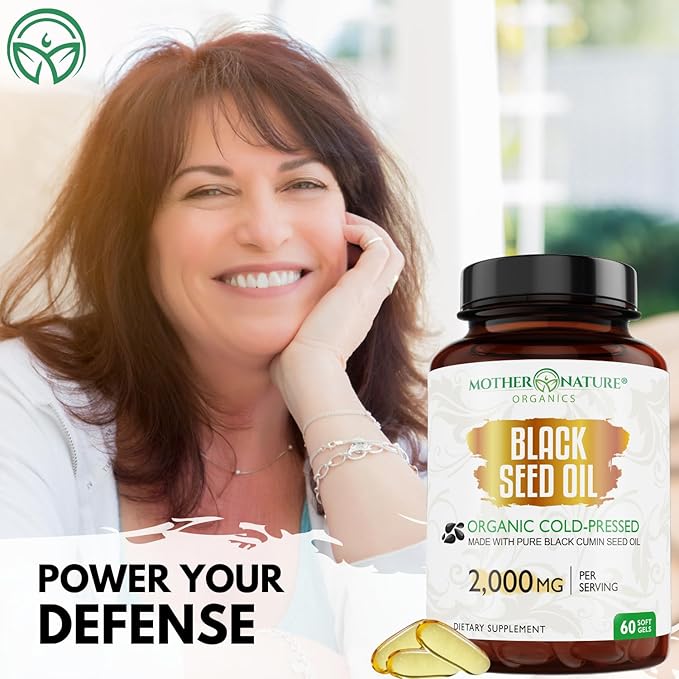 Organic Turkish Black Seed Oil Capsules, Premium Cold Pressed, High TQ, 1 Month Supply, Non-GMO Black Cumin Nigella Sativa Oil for Immune Support, Joint, Digestive Health, 1000mg per Capsule, 60ct