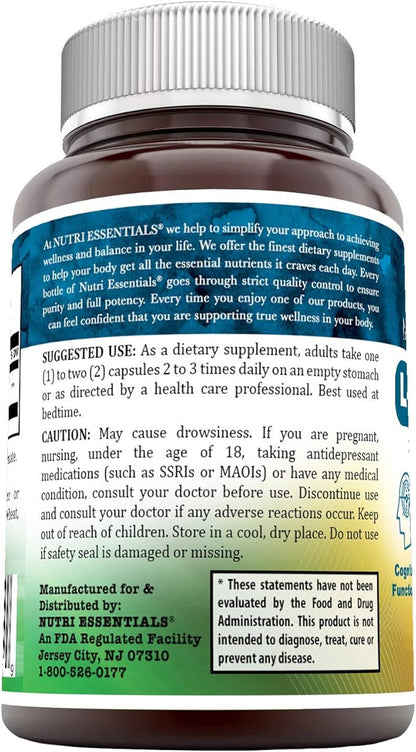 L-Tryptophan Dietary Supplement 500 mg 60 Capsules (Non-GMO) - Natural Sleep Aid Supplements with 500 mg of Free Form L Tryptophan - Circulation & Immune Support*