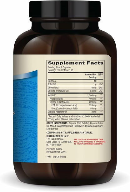 Dr. Mercola Antarctic Krill Oil - 1,000 mg - Omega-3 Supplement with EPA & DHA - Supports Brain, Heart, Joint & Immune Health - GMO-Free, Gluten-Free & Soy-Free - 180 Capsules (90 Servings)