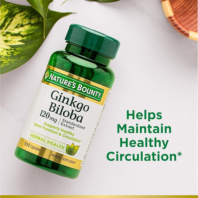 Nature's Bounty Ginkgo Biloba Capsules 120mg, Memory Support Supplement, Supports Brain Function and Mental Alertness, 100 Capsules (Pack of 3)