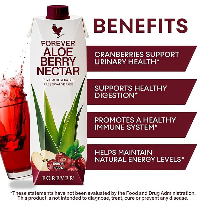 Forever Living - Aloe Berry Nectar, 90.7% Pure Aloe Vera Gel with Cranberries and Apples, No Added Preservatives, 1L (Pack of 1)