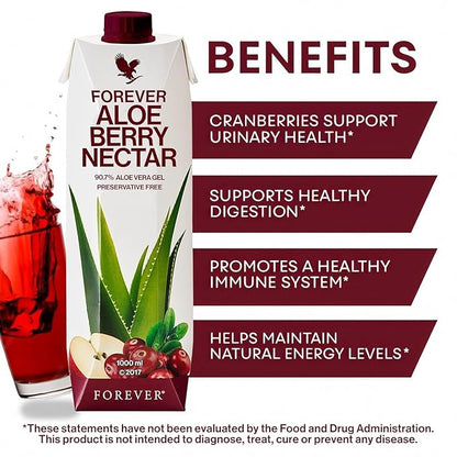 Forever Living - Aloe Berry Nectar, 90.7% Pure Aloe Vera Gel with Cranberries and Apples, No Added Preservatives, 1L (Pack of 1)