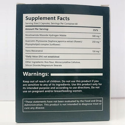 Nicotinamide Riboside, Liposomal Nicotinamide Riboside 900mg Resveratrol Quercetin Supplement for Vitality, Anti Aging, Energy, Focus, 80 Capsules
