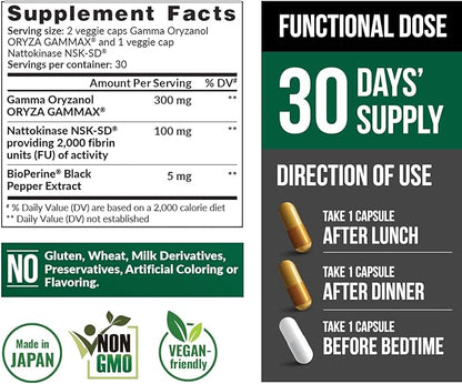 LABO Nutrition VesseCLEAR CX: Nattokinase NSK-SD + Gamma Oryzanol for Clean Blood Vessel & Healthy Ageing, Japan's Most Clinically Studied, Support Healthy Cholesterol, Heart, Vegan, Acid-Resistant