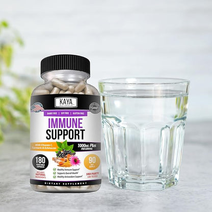 Kaya Naturals Elderberry Immune Support with Zinc and Vitamin C for Adults, Probiotics & Turmeric 1000mg Immune System Booster Sambucus Elderberry Capsules - 180 Count