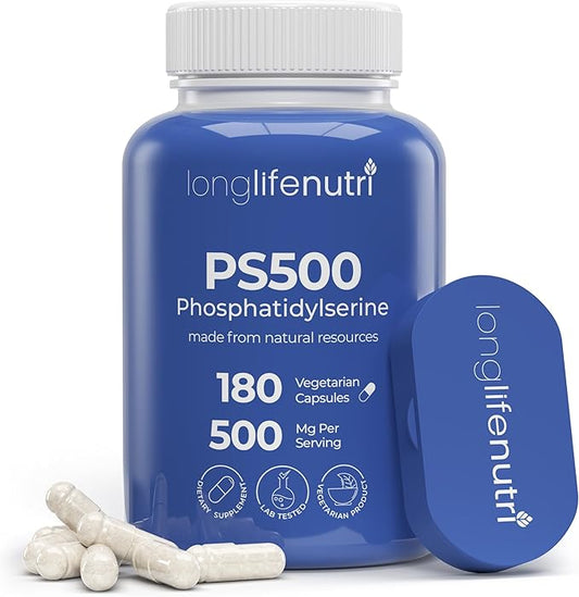 Phosphatidylserine Pure 500mg – 180 Vegetarian Pills, 3-Month Supply, Supplement for Strengthening Memory, Focus & Cognitive Function, Made in USA, Lab Tested, Soy Free, Non GMO
