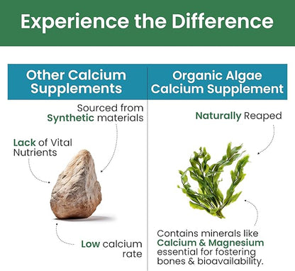 Pure Nutrition Cal D - Plant Based Calcium with VIT D3 K2 & Magnesium | 120 Tabs | 500mg Vegan Calcium per Serving | Algae Calcium Supplement for Bone Health