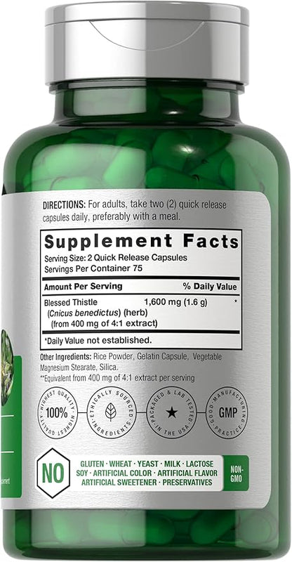 Horbaach Blessed Thistle Capsules 1600 mg | 150 Count | Max Potency | Non-GMO, Gluten Free Herb Supplement