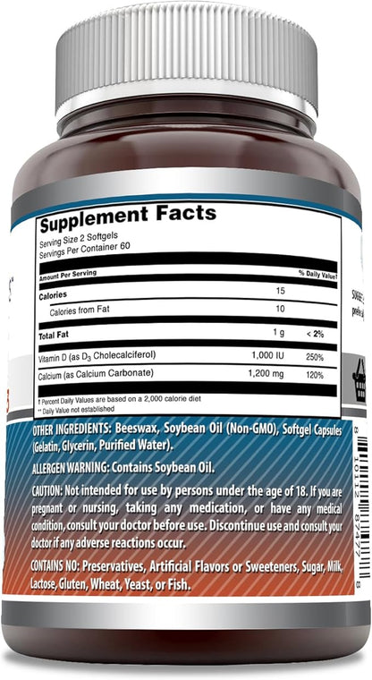 Amazing Formulas Calcium with Vitamin D3 Softgels Supplement | Non-GMO | Gluten-Free (120 Count)