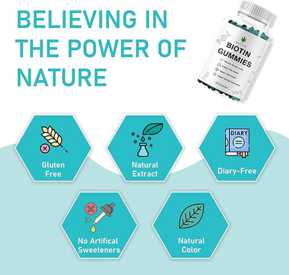 Biotin Gummies, Hair, Skin and Nails Gummies - Supports Healthy Hair - Vegan Biotin Vitamins for Women & Men (1)