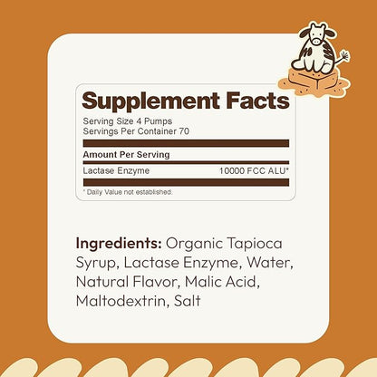 Lactase Enzyme Drops 2oz – Delicious Salted Caramel Flavor – 10,000 FCC Units for Fast Acting Dairy Relief – Customizable Dosing for Lactose Intolerance – Portable Twist-to-Lock Pump