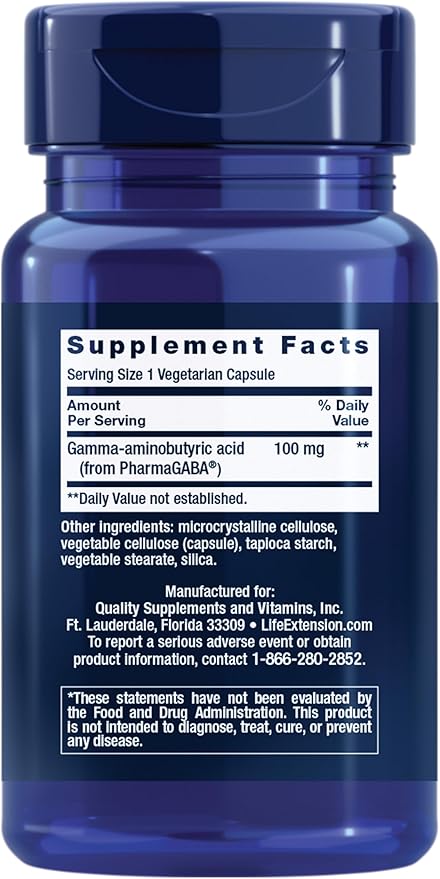 Life Extension GABA, Stress Support, GABA Supplement, Mood Support, Sleep, Relaxation, Gluten-Free, Non-GMO, Vegetarian, 60 Capsules