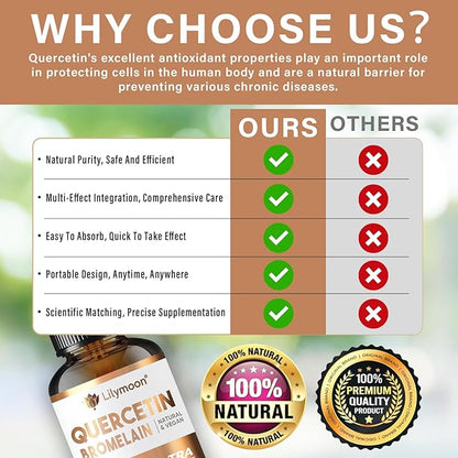 Quercetin, Quercetin with Bromelain Drops for Support Antioxidant Process, Promote Immune System & Respiratory Health, Natural Ingredients, Vegan, Non-GMO & Additives Free