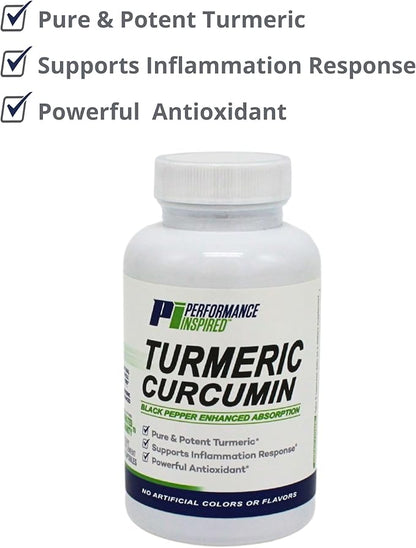 Performance Inspired Nutrition Turmeric Curcumin Capsules – Joint Support & Antioxidant – Enhanced Absorption – 60 Count