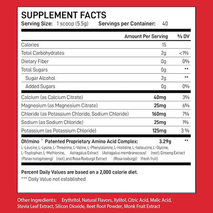 Ohmino Essential Amino Acids for Muscle Gain - BCAAs and EAA Amino acids Powder Supplement, Pre & Post Workout - Non Caffeine, Non Dairy, Vegan, Zero Sugar & Net Carbs - 40 Servings (Berry Blast)