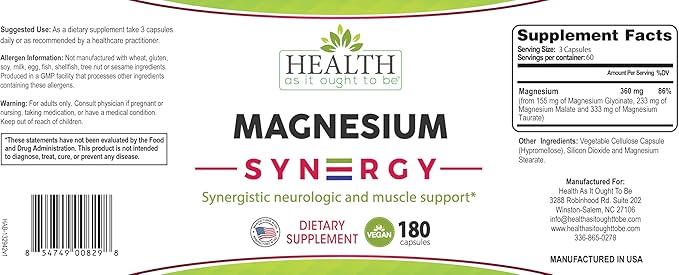 Magnesium Syn3rgy (Mag Glycinate, Mag Malate, Mag Taurate) - 180 Capsules