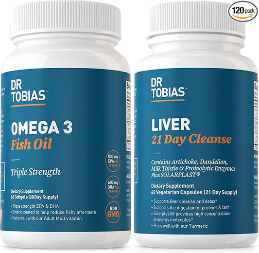 Dr. Tobias Omega 3 Fish Oil & Liver 21 Day Cleanse Supports Heart, Brain, Immunity & Lung Health with Absorbable Oil Supplements, Solarplast, Artichoke, Milk Thistle & Dandelion Extract