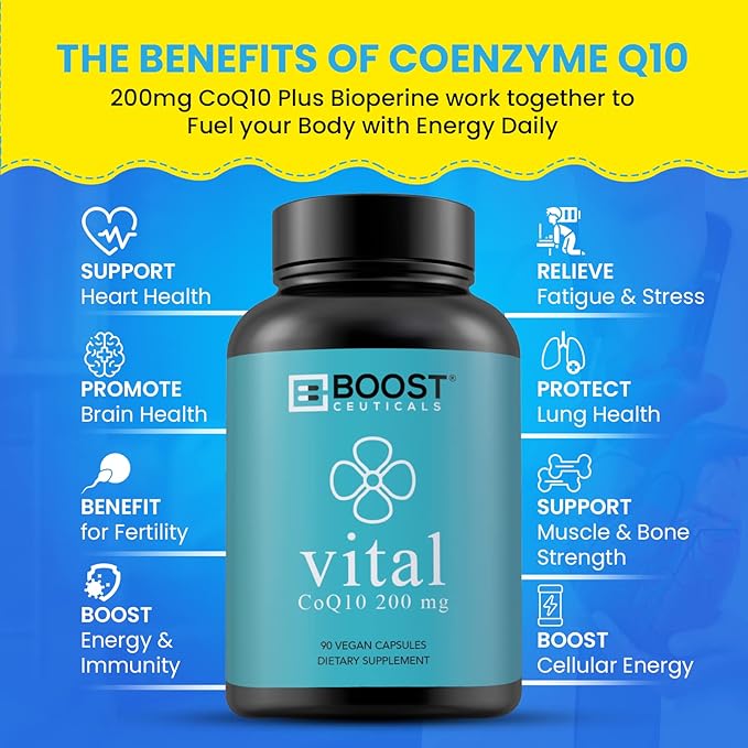 BoostCeuticals CoQ10 Vegan High Absorption 200mg Supplement – Premium Pure Non GMO No Stearates Gluten Free - Clean Pure Coq10-90 Capsules