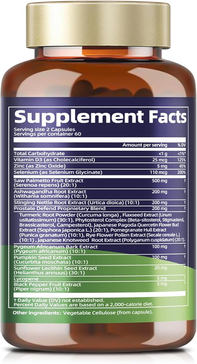 Organic Saw Palmetto - Prostate Health Supplements for Men with Ashwagandha Root, Stinging Nettle, Pumpkin Seed, Prostate Defend Propnietary Blend, DHT Blocker, 120 Count