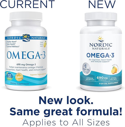 Nordic Naturals Omega-3, Lemon Flavor - 180 Soft Gels - 690 mg Omega-3 - Fish Oil - EPA & DHA - Immune Support, Brain & Heart Health, Optimal Wellness - Non-GMO - 90 Servings