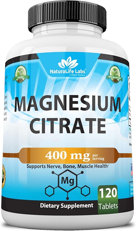 Magnesium Citrate 400 mg - High Potency Elemental Magnesium Essential Mineral for Heart, Muscle, & Digestion Support – Non-GMO - 120 Tablets