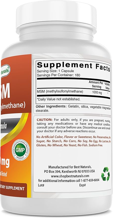 Best Naturals MSM 1000 mg 180 Capsules (180 Count (Pack of 3))