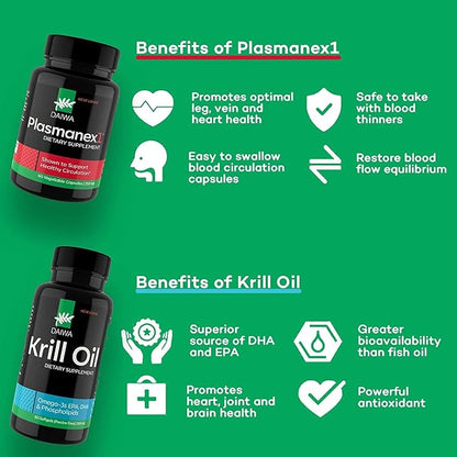 Daiwa Plasmanex 1 – Blood Circulation Supplement + Daiwa Krill Oil – Omega 3 Krill Oil Capsules