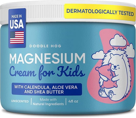 Magnesium Cream for Kids - Soothing Relief & Relaxation with Calendula, Aloe Vera, Shea Butter - Topical Magnesium Cream for Sleep - USA Made - (4 oz, Unscented)