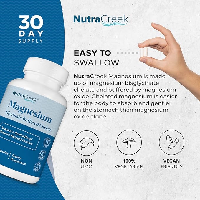 Magnesium Glycinate 400mg Buffered Chelate | Gentle Bioavailable Formula Supports Restful Sleep and Relaxed Muscles - 60 Magnesium Glycinate Capsules