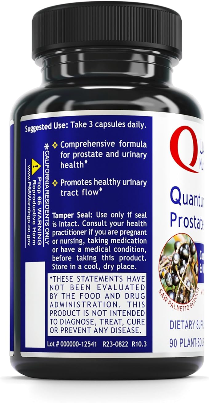 Quantum Nutrition Labs Prostate Support - Prostate Supplements for Men, Prostate Health Formula, Natural Supplement with Organic Saw Palmetto - 90 Vegetarian Capsules
