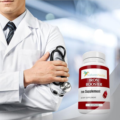Nature's Nectar Iron Booster - Iron Supplement for Women - Helps Boost Red Blood Cell Production with Slow Release Non Constipating Ferrous Pills for Women - Best for Anemia