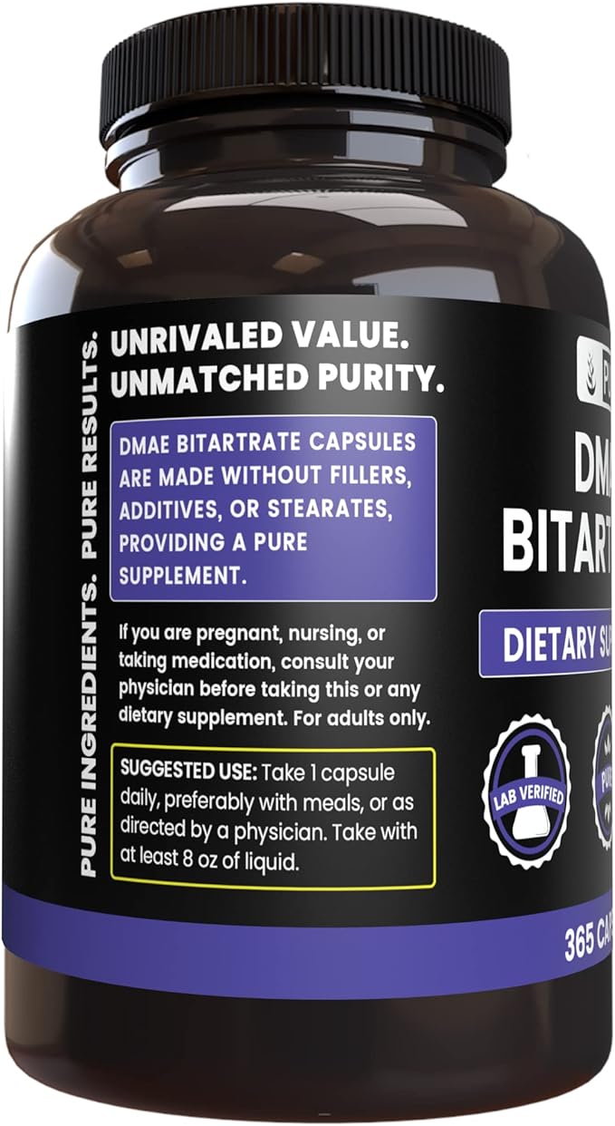 Pure Original Ingredients DMAE Bitartrate (365 Capsules) No Magnesium Or Rice Fillers, Always Pure, Lab Verified