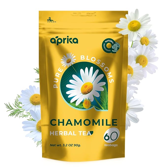 100% Pure Chamomile Tea - Only Flowers without Stems, Chamomile Tea Bags Caffeine Free, 60 count, Calming Tea Chamomile by Aprika Life