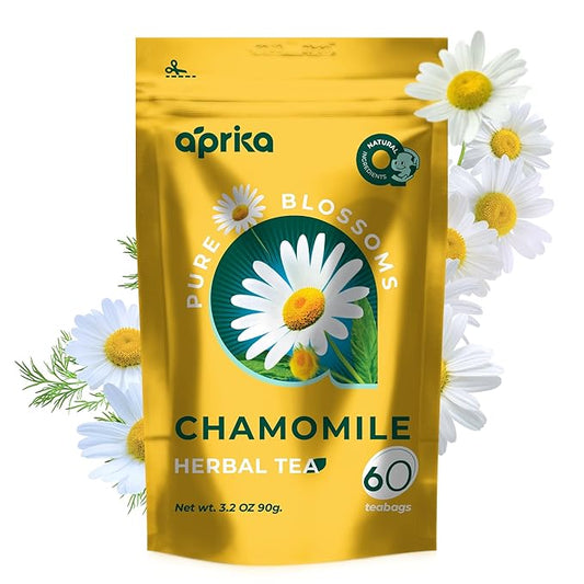 100% Pure Chamomile Tea - Only Flowers without Stems, Chamomile Tea Bags Caffeine Free, 60 count, Calming Tea Chamomile by Aprika Life
