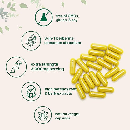 Micro Ingredients Berberine with Ceylon Cinnamon and Chromium 3,000mg Complex, 240 Veggie Capsules | High Potency Berberine HCl Root + Cinnamon Bark Extract | Heart Support & Immune Health Supplement