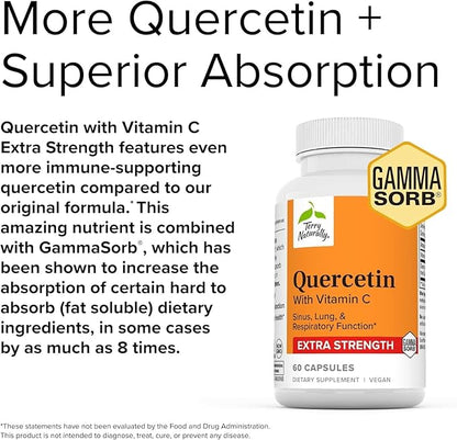Terry Naturally Quercetin with Vitamin C Enhanced Absorption - Quercetin Supplement for Immune Support & Cellular Health - Respiratory Supplement for Sinus & Lung Health - 60 Capsules