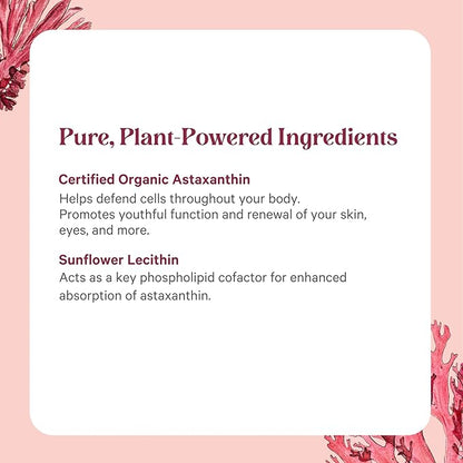 PURE SYNERGY SuperPure Astaxanthin Extract | Organic Astaxanthin from Algae with Sunflower Lecithin | Antioxidant Support for Skin and Eye Health (60 Capsules)