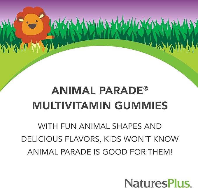 Natures Plus Animal Parade Multivitamin Children's Gummies - 90 Count - Assorted Cherry, Grape & Orange Flavors - Supports Immune System - Vegetarian, Gluten Free - 30 Servings