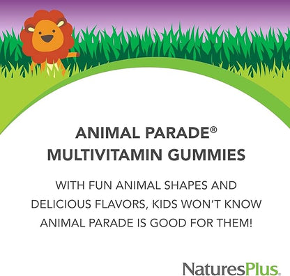 Natures Plus Animal Parade Multivitamin Children's Gummies - 90 Count - Assorted Cherry, Grape & Orange Flavors - Supports Immune System - Vegetarian, Gluten Free - 30 Servings