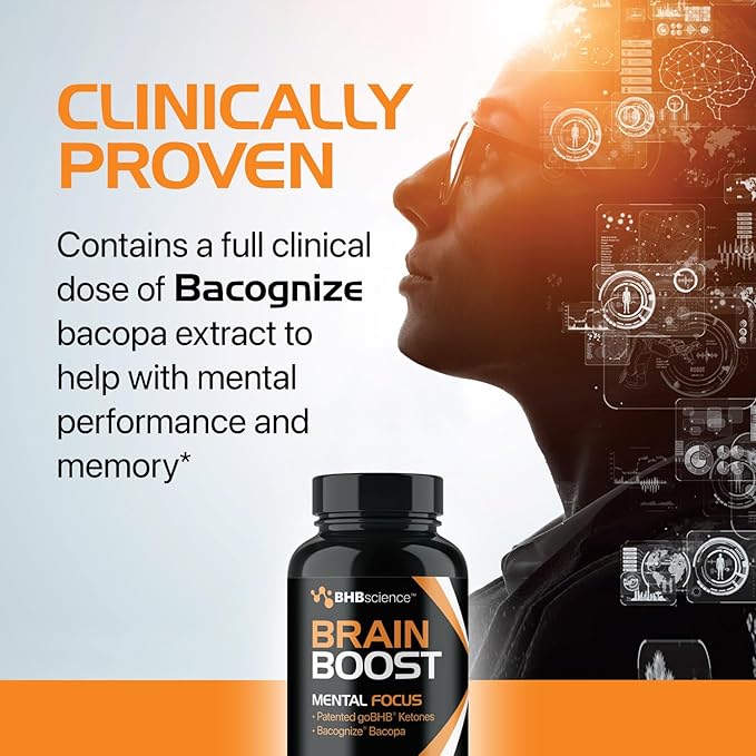 Brain Booster Supplement for Focus - Clinically Validated Nootropics Brain Support Supplement with Bacopa Monnieri Extract & Patented goBHB for Cognitive Support - 3rd Party Tested (30 Servings)