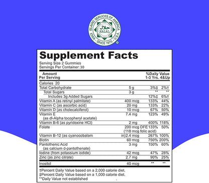 Khair Halal Kids Multivitamins - Vegetarian, Non-GMO, Gluten Free, Gelatin Free - Essential Vitamins for Kids: Vitamin A C E D B12 & Vitamin B6-60 Gummies